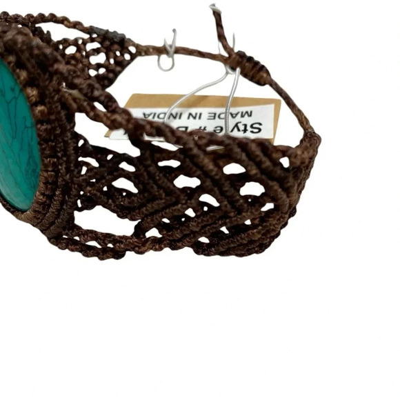 ZAD Woven Bracelet Brown Turquoise Gemstone Boho Chic Adjustable NWT Festival - Picture 5 of 8
